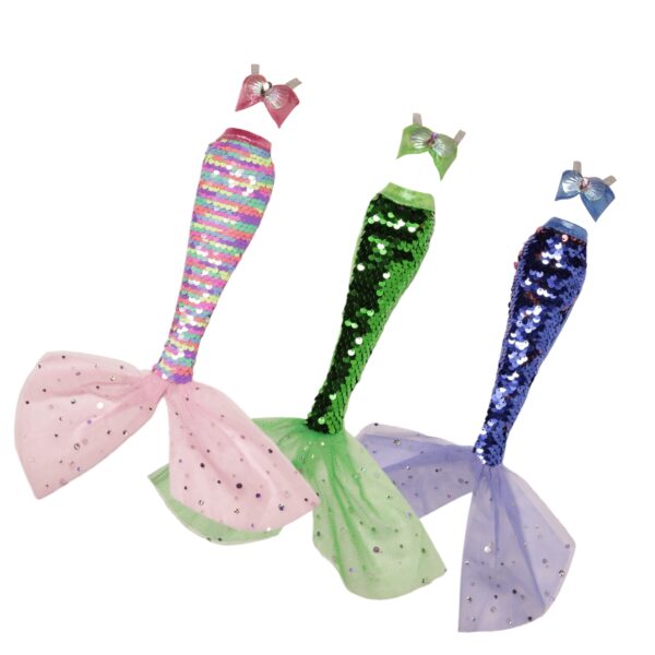 Mermaid outfits in rainbow-pink, green and blue for your Barbies and other fashion dolls.