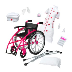 Fashion doll wheelchair play set with nurse outfit, foam clay cast, and accessories – compatible with 29cm dolls like Barbie