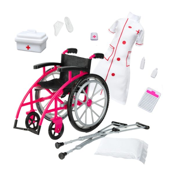Fashion doll wheelchair play set with nurse outfit, foam clay cast, and accessories – compatible with 29cm dolls like Barbie